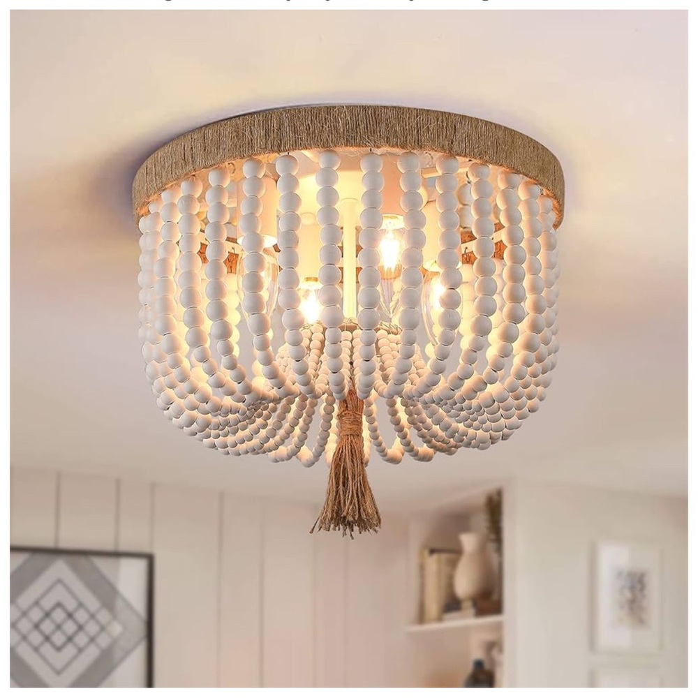 Elegant White Beaded Ceiling Light Fixture